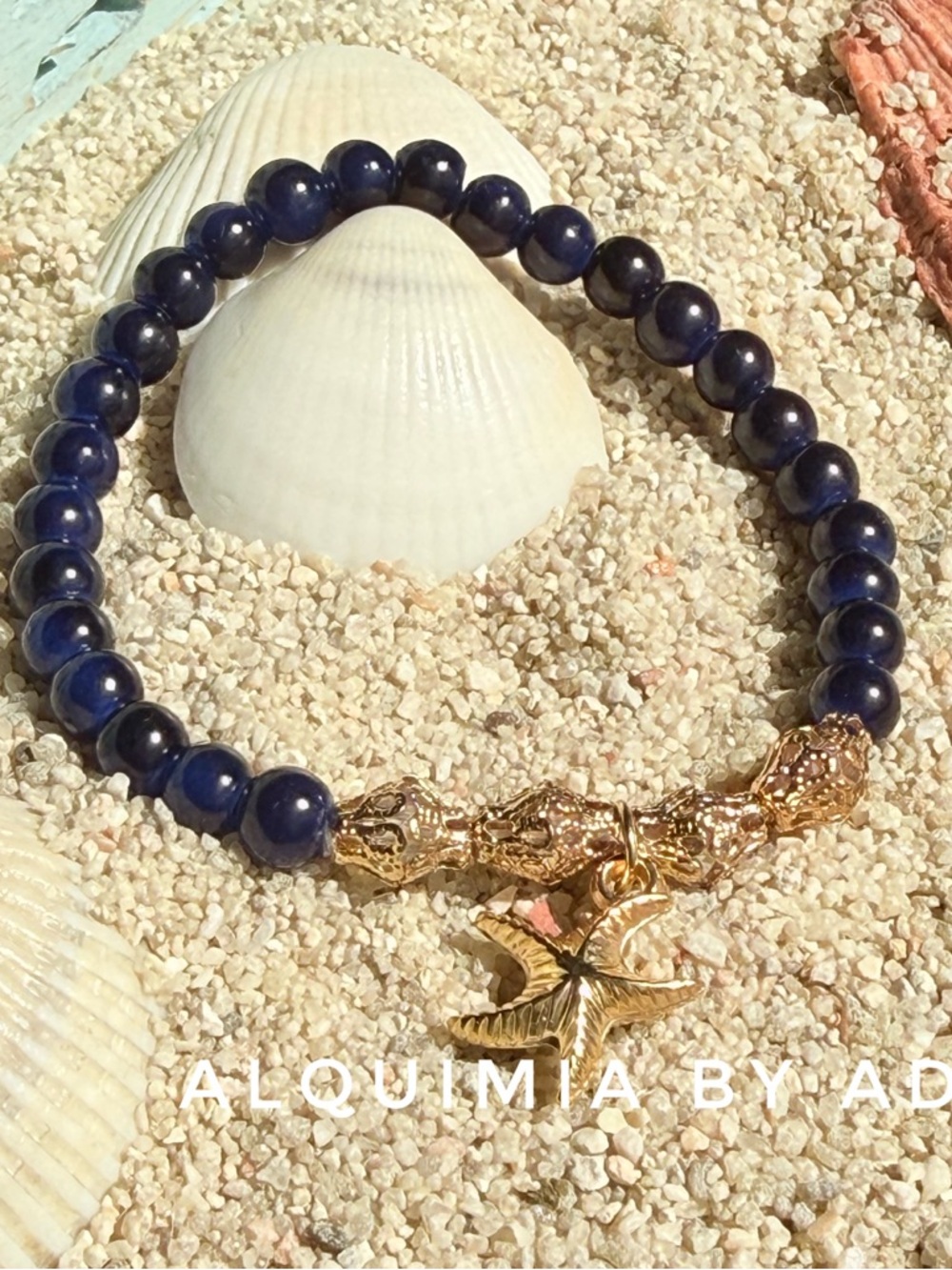 Alquimia Deep Blue Beaded Bracelet with Gold Starfish Charm